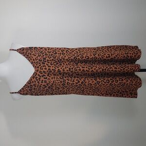 Asos Design Brown Black Leopard Print Spaghetti Strap Cotton Slip Dress Size 10